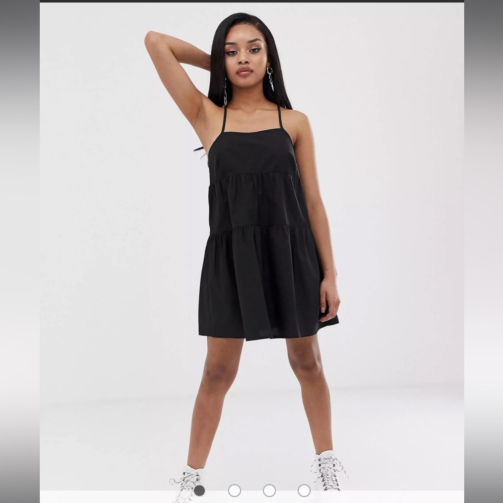 Black Tiered Mini Dress w Adjustable Spaghetti Straps- 4